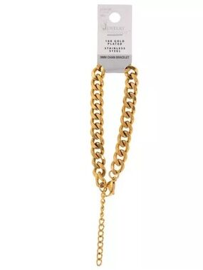 New the Jewelry Shoppe 18K Gold Plated Stainless Steel Curb Chain Bracelet 7”